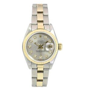 ROLEX DATEJUST GRAY JUBILEE DIAMOND DIAL FLUTED JUBILEE WATCH 69173 BOX&PAPER